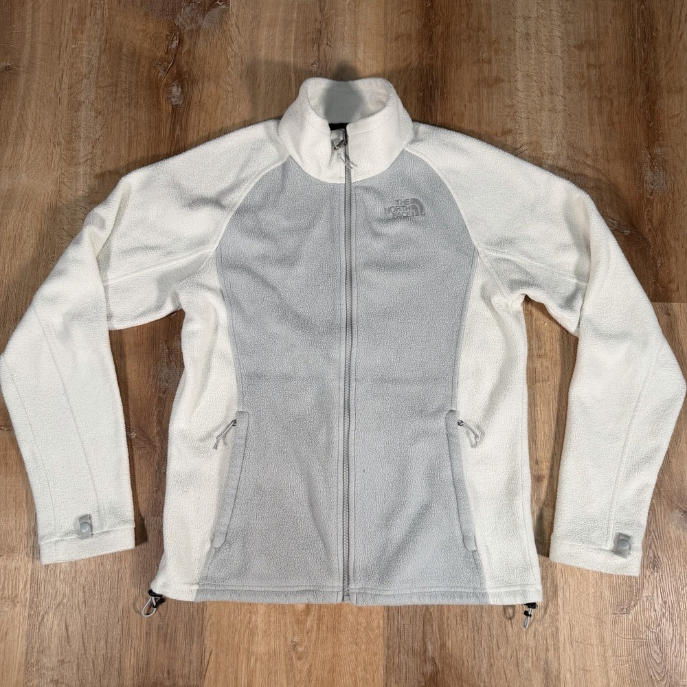 The North Face Jacket Womens Medium White Gray Full Zip Fleece Zipped Pockets